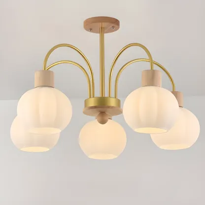 Modern Wood White Chandeliers with Glass Ball Shape  Image - 10