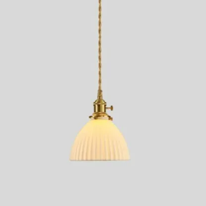 Elegant Classic Ceramic Pleated Cone Pendant Lamp for Living Room Image - 7