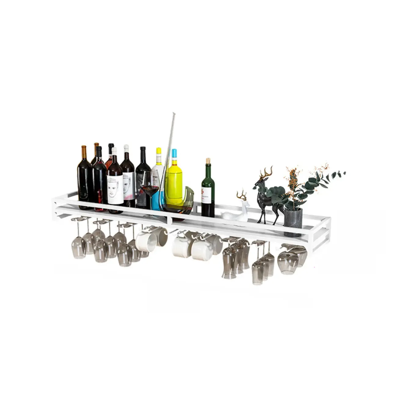 Simple Rectangle Black Wall Mounted Metal Wine Rack Image - 5