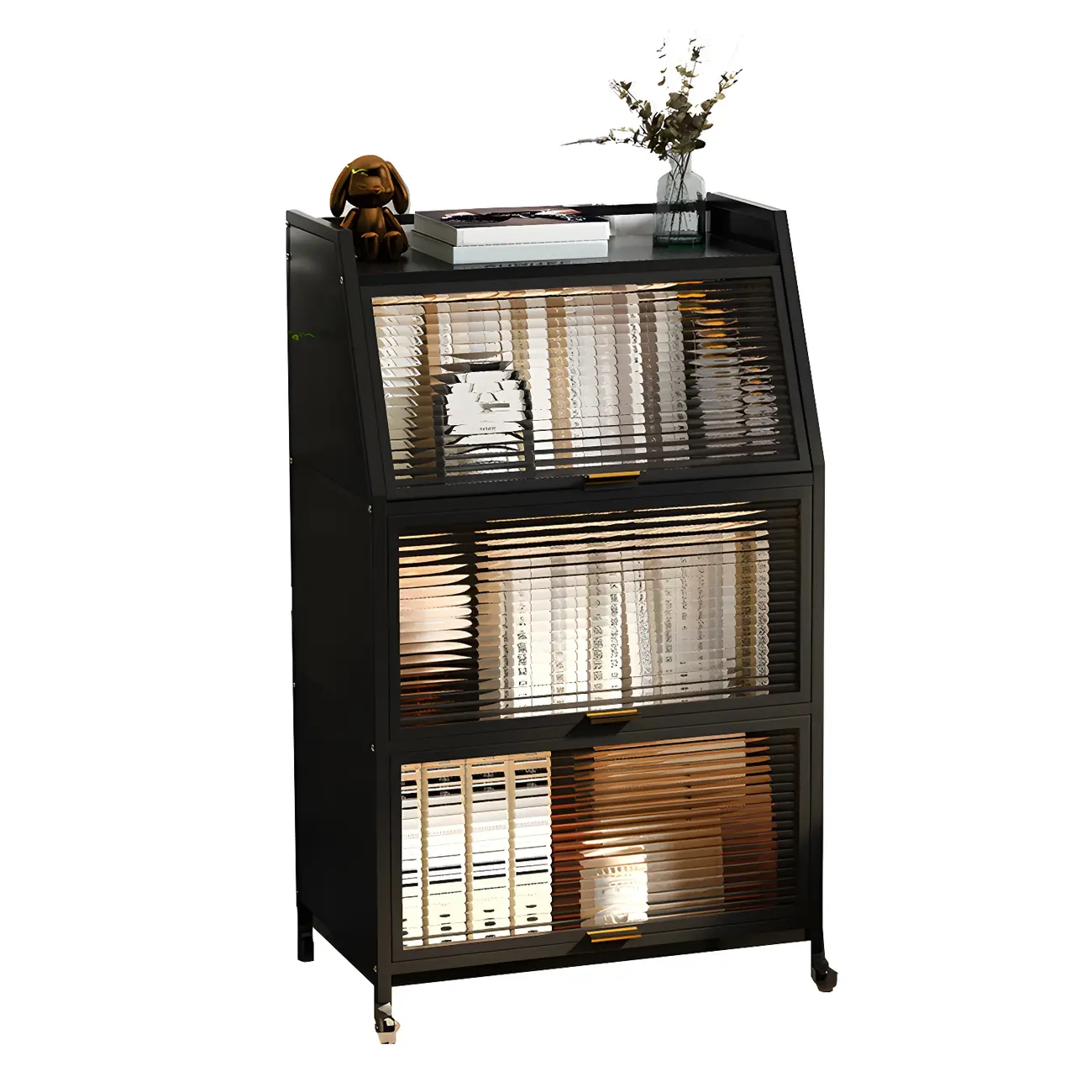 Modish Metal Black Bedside Cabinet with Clear Glass Doors Image - 12 | homeyfad
