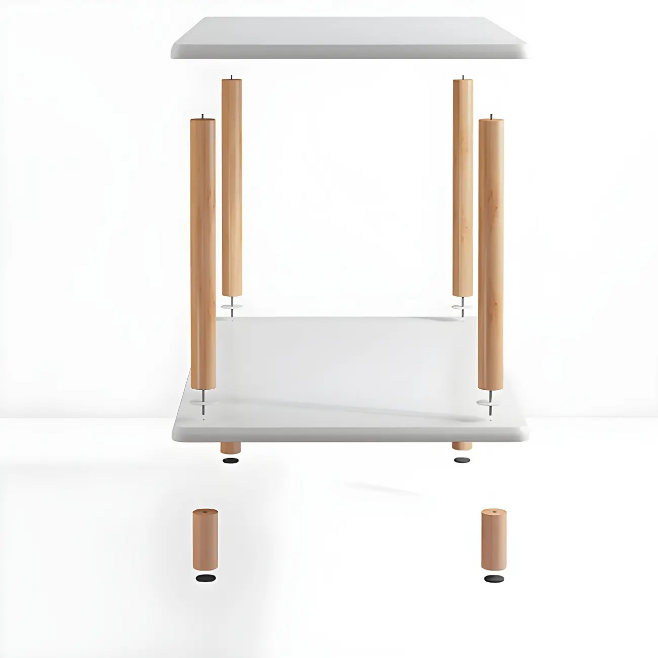 Contemporary Wood Small Round Bedside Table with Shelf Image - 8 | homeyfad