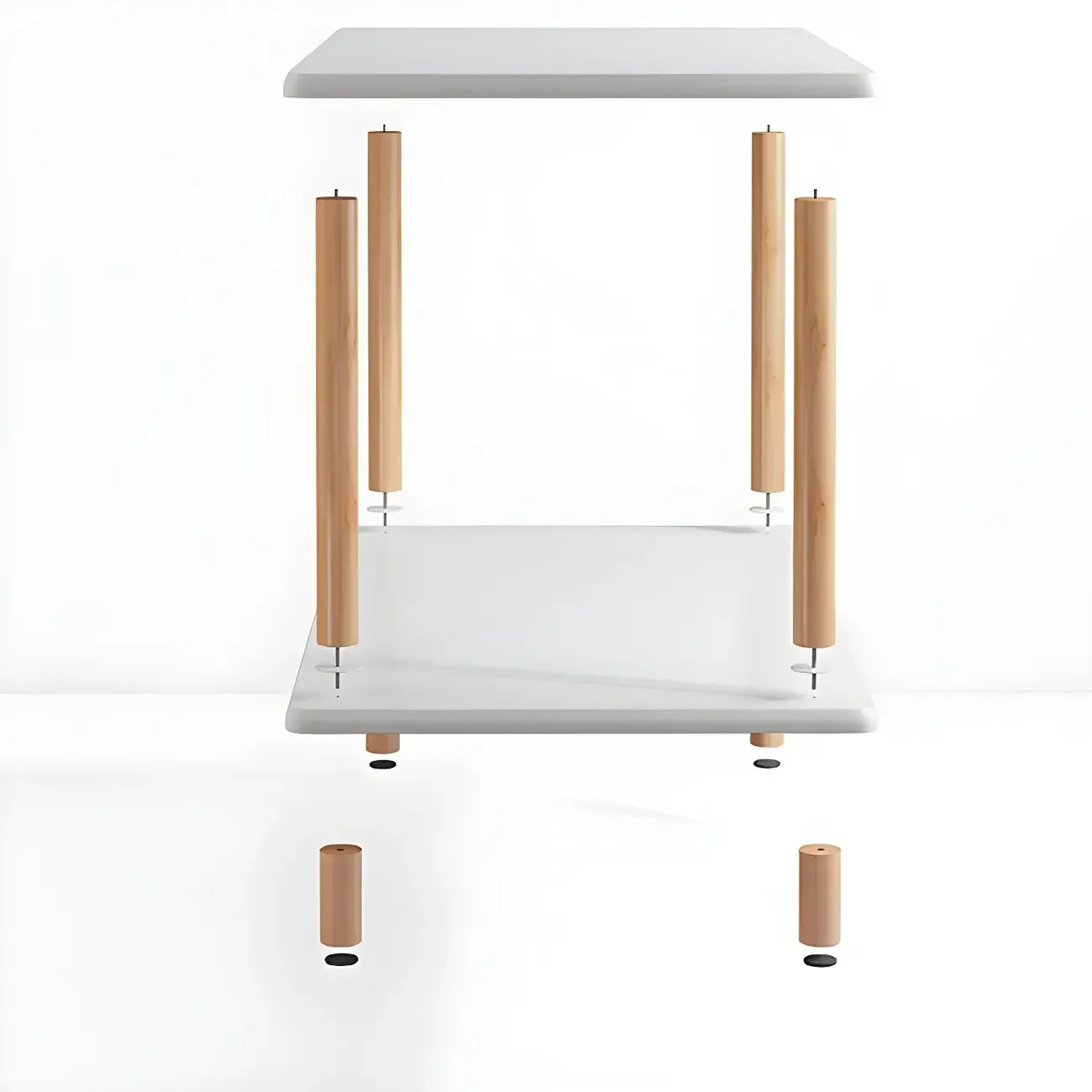 Contemporary Wood Small Round Bedside Table with Shelf Image - 8