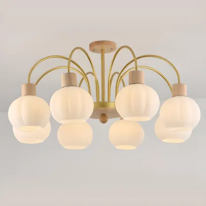 Modern Wood White Chandeliers with Glass Ball Shape  Image - 11