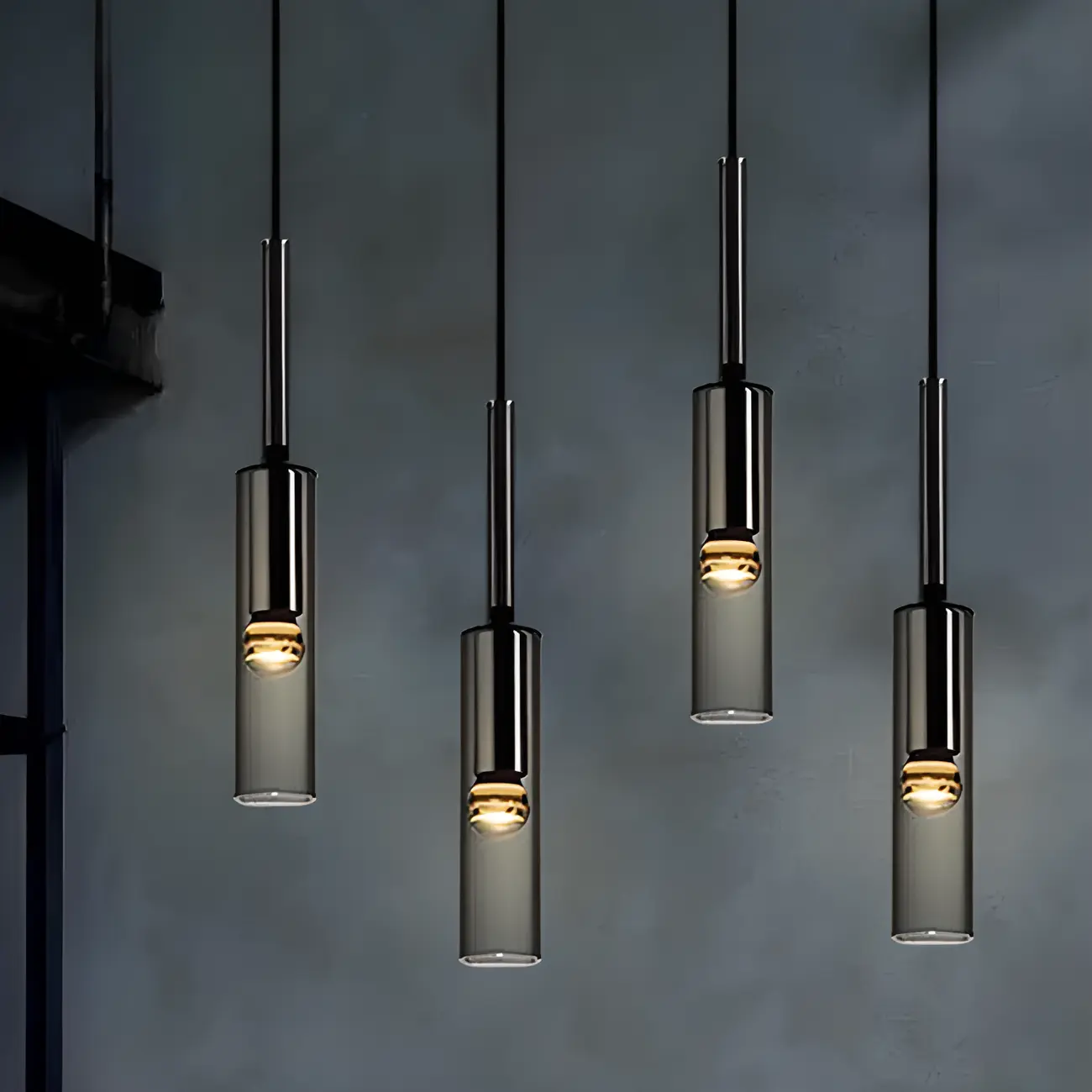 Modern Black Glass LED Cylinder Pendant Light for Dining Room Image - 1 | homeyfad