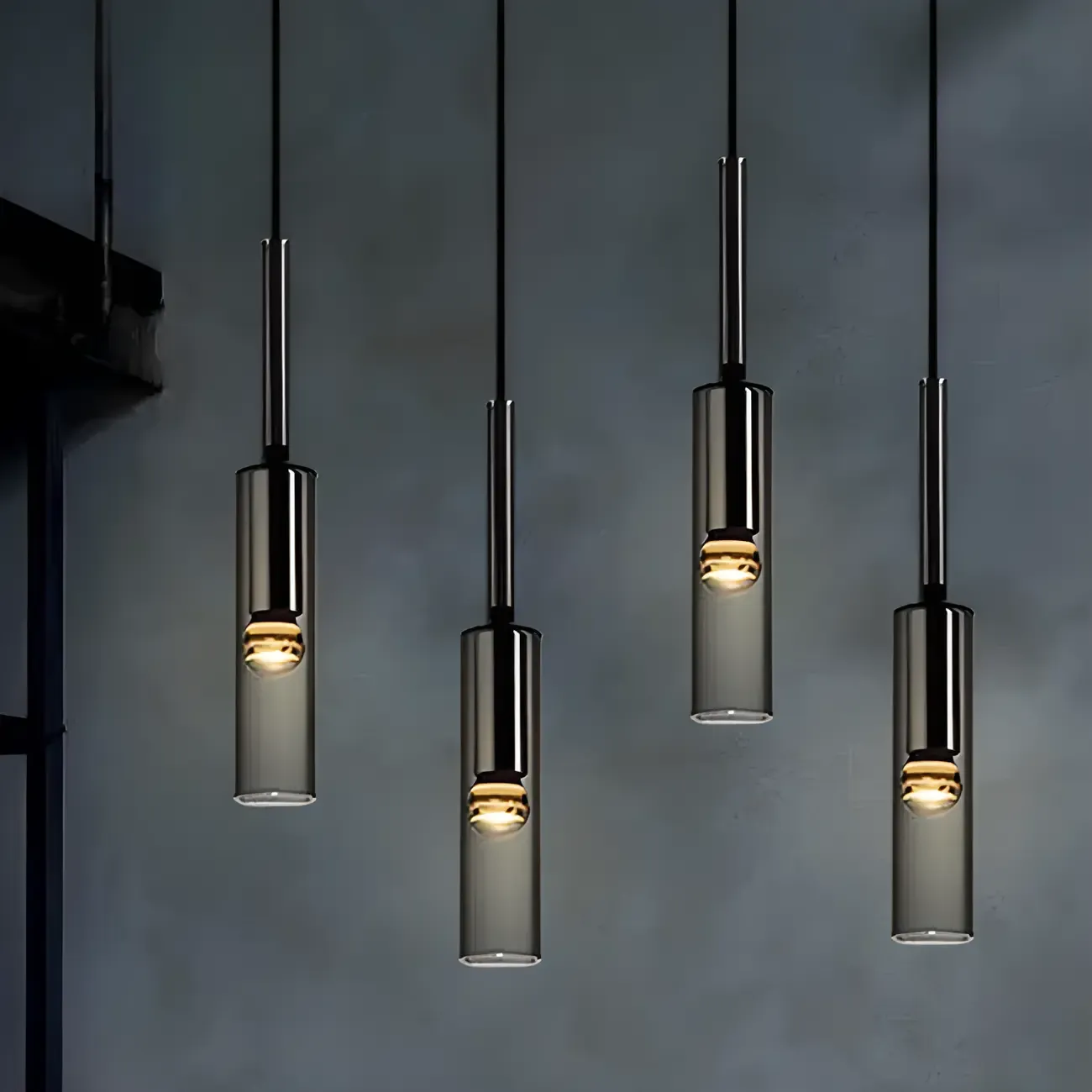 Modern Black Glass LED Cylinder Pendant Light for Dining Room Image - 1