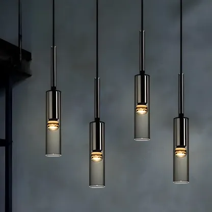 Modern Black Glass LED Cylinder Pendant Light for Dining Room Image - 1