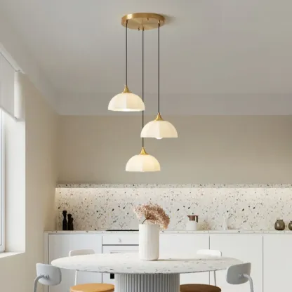 Cream Floral White Glass LED Pendant Lamp for Bedside Image - 6