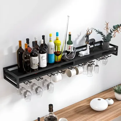Simple Rectangle Black Wall Mounted Metal Wine Rack Image - 6