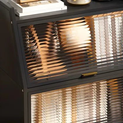 Modish Metal Black Bedside Cabinet with Clear Glass Doors Image - 13