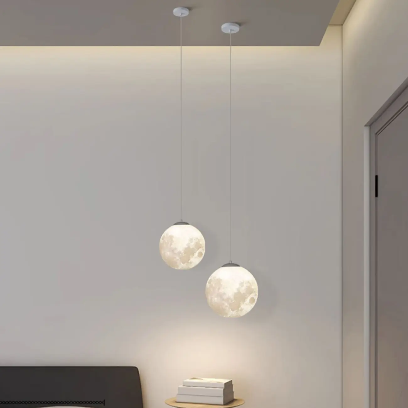Dimmable 3D Moon Pendant Light for Modern Bedside Decor Image - 9 | homeyfad