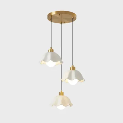 Cream Floral White Glass LED Pendant Lamp for Bedside Image - 7