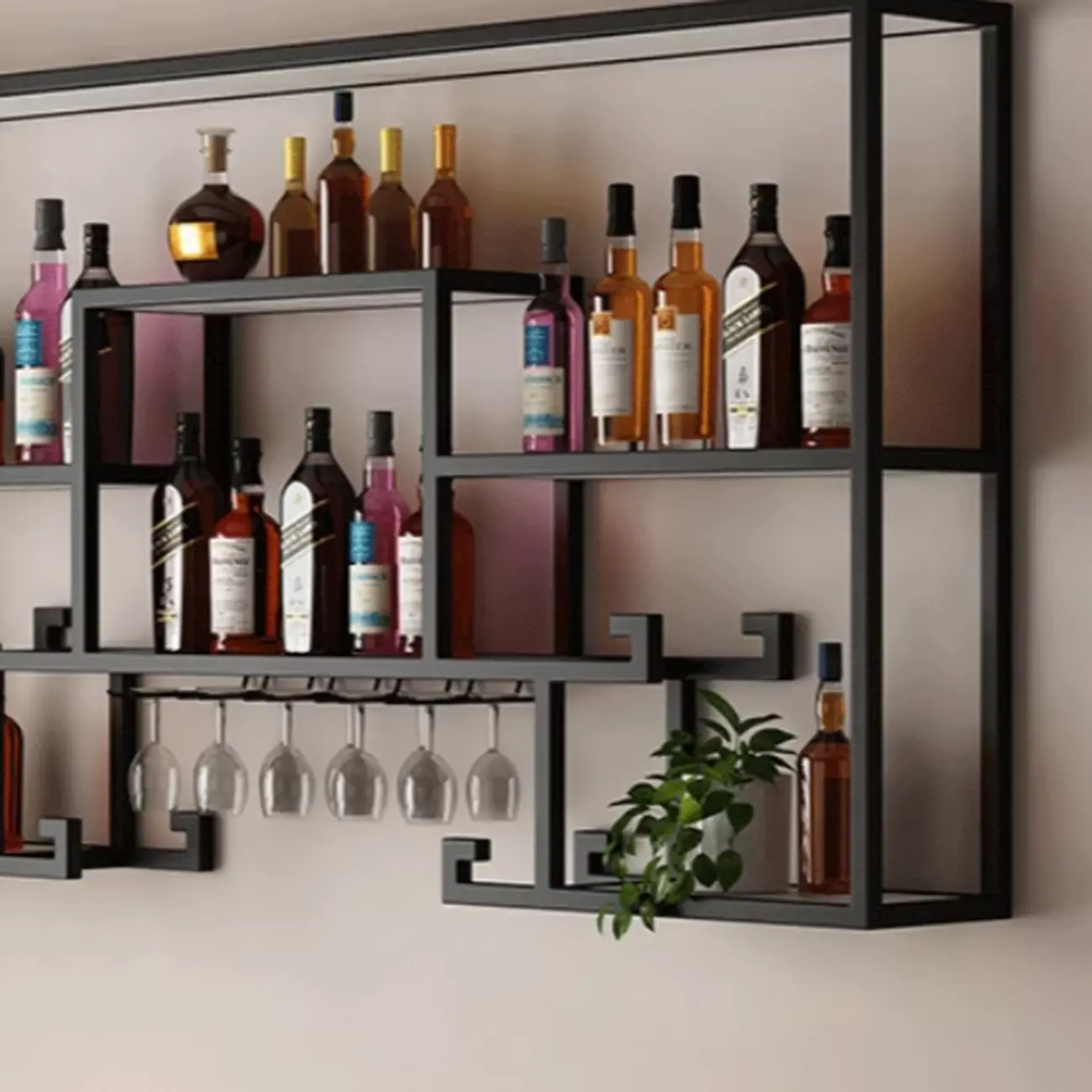 Floating Mount Metal Wine Rack with Glass Holder Shelf Image - 8 | homeyfad