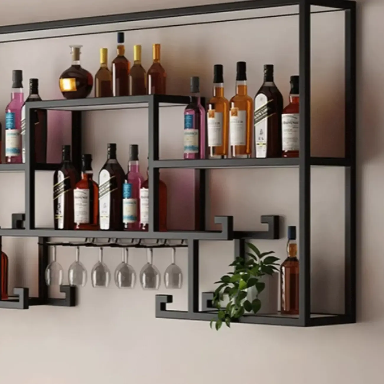 Floating Mount Metal Wine Rack with Glass Holder Shelf Image - 8