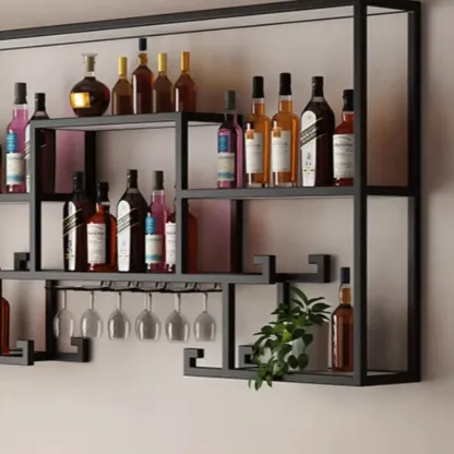 Floating Mount Metal Wine Rack with Glass Holder Shelf Image - 8