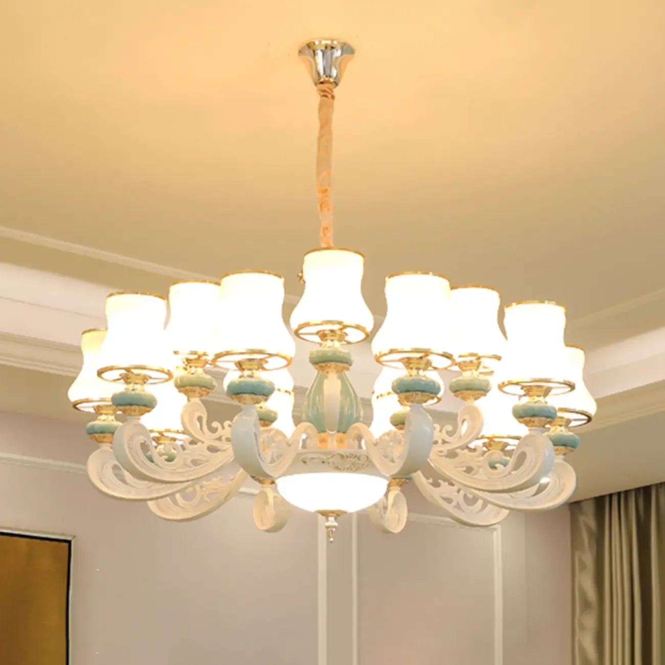 Vintage Elegant Adjustable Chandelier with Porcelain  Image - 11