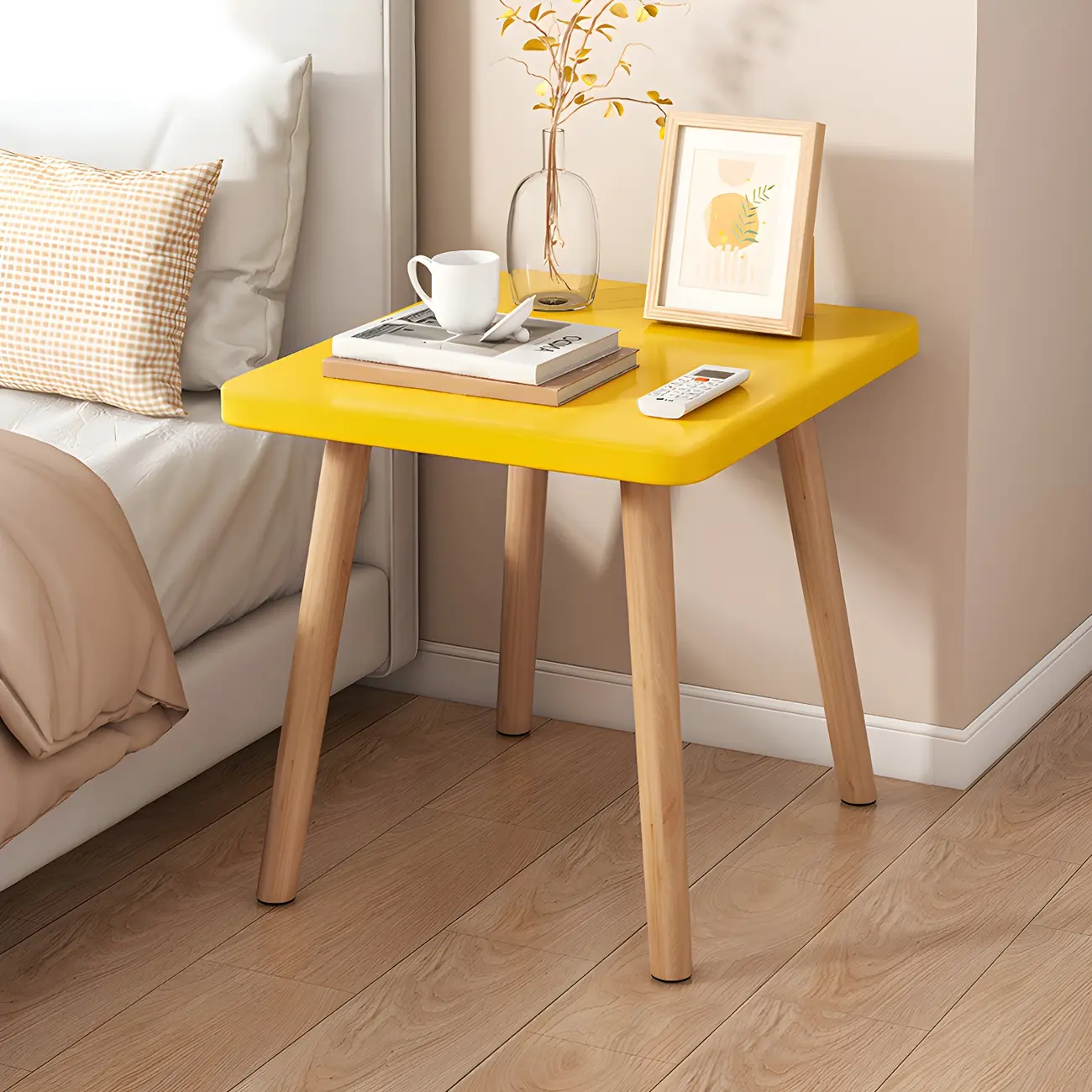 Contemporary Wood Small Round Bedside Table with Shelf Image - 27 | homeyfad