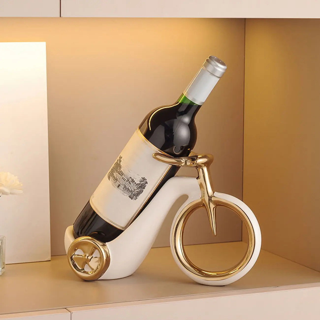 Ceramic Wine Cart with Rack Small Tabletop Wine Holder Image - 1 | homeyfad