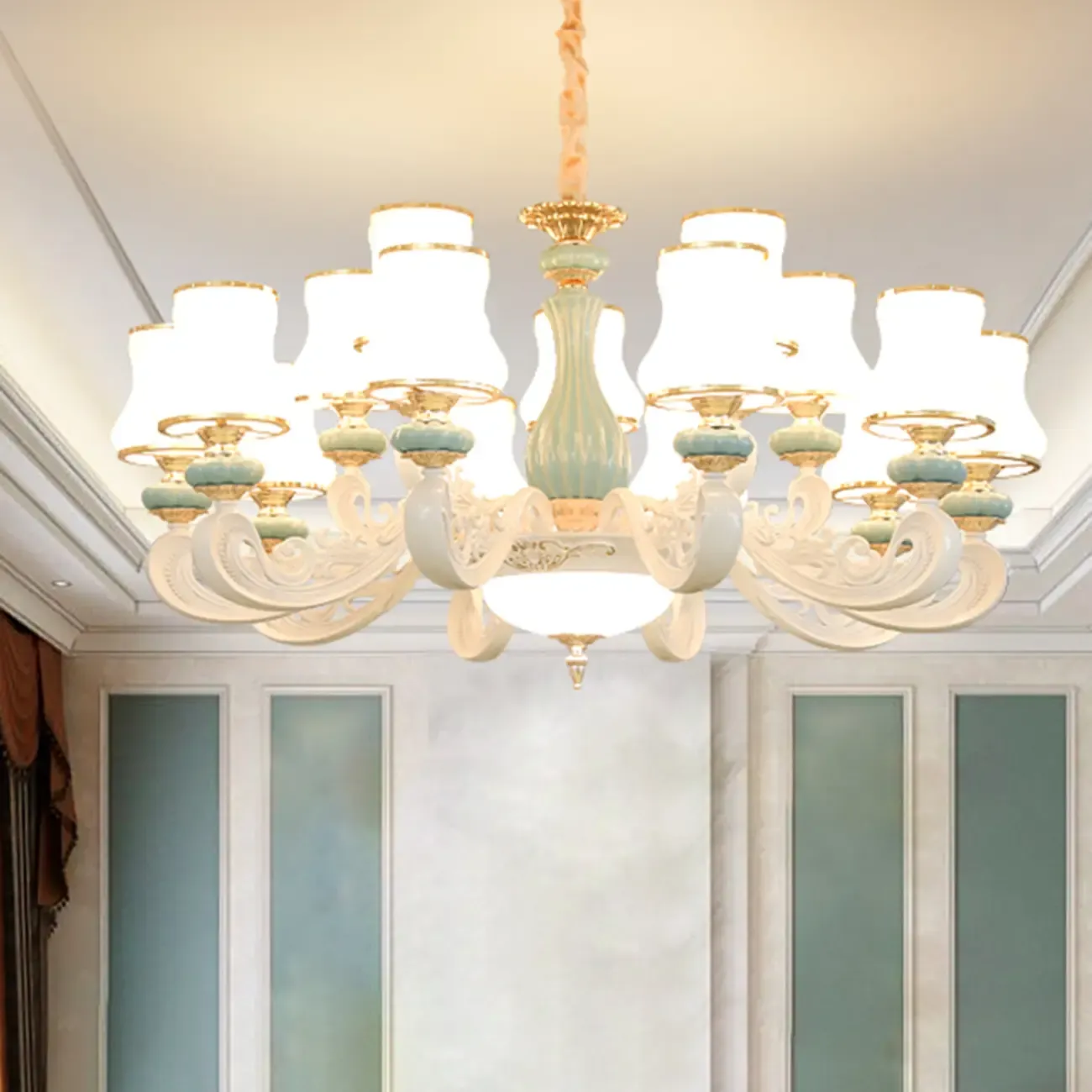 Vintage Elegant Adjustable Chandelier with Porcelain  Image - 12