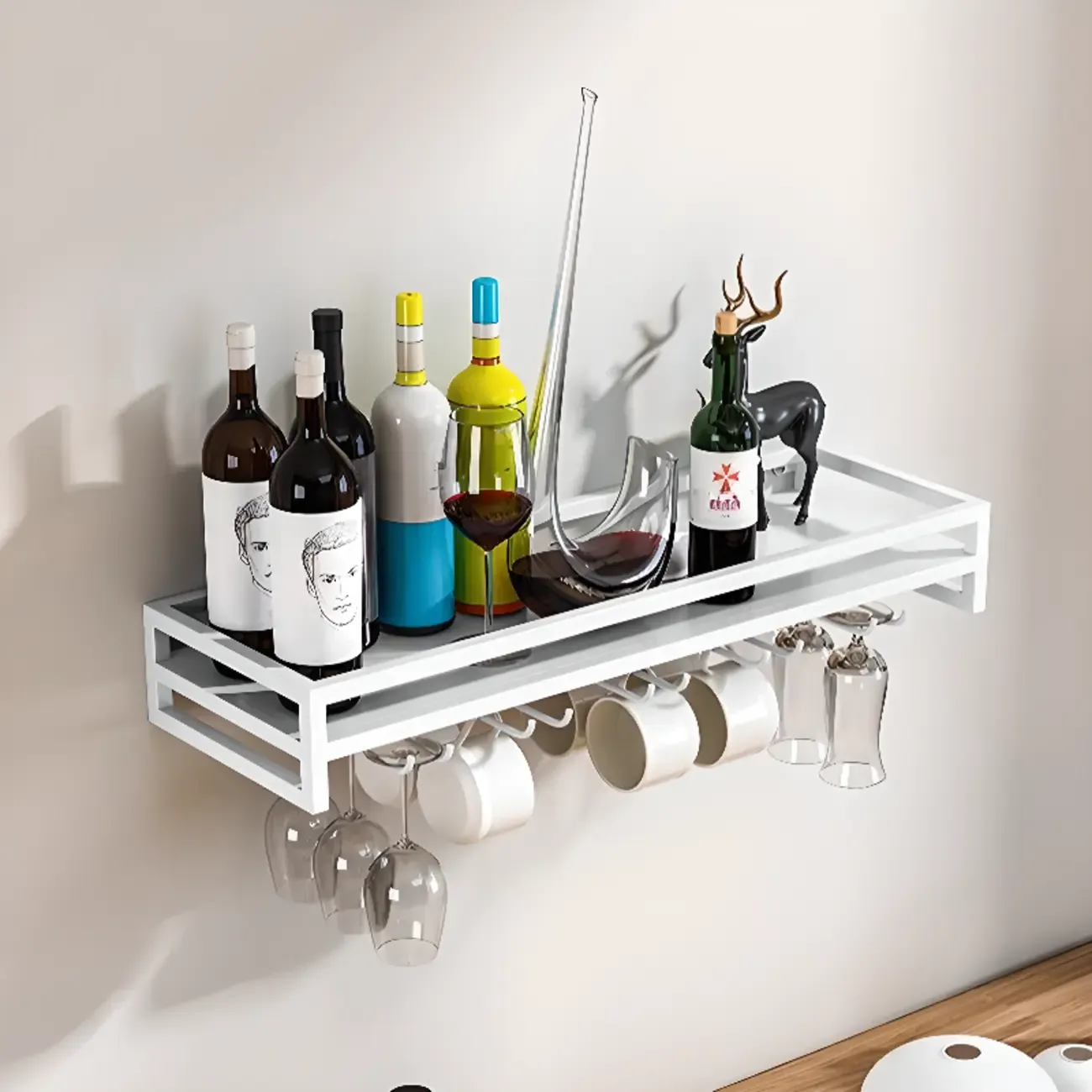 Simple Rectangle Black Wall Mounted Metal Wine Rack Image - 8