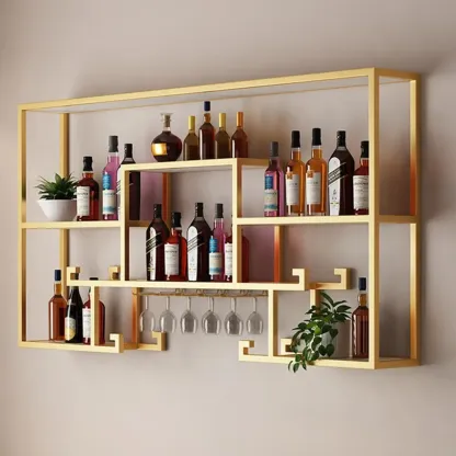 Floating Mount Metal Wine Rack with Glass Holder Shelf Image - 9