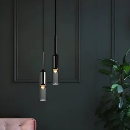 Modern Black Glass LED Cylinder Pendant Light for Dining Room Image - 3