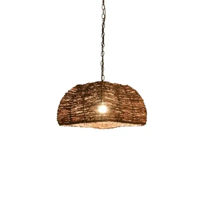 Natural Wood Woven Bowl Pendant Lamp for Indoor Spaces Image - 9