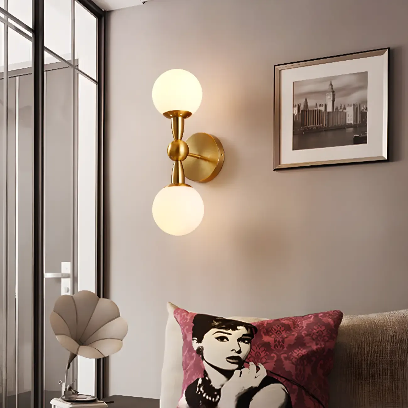 Medieval Vanity Mirror Light with Globe White Glass Shade Image - 1
