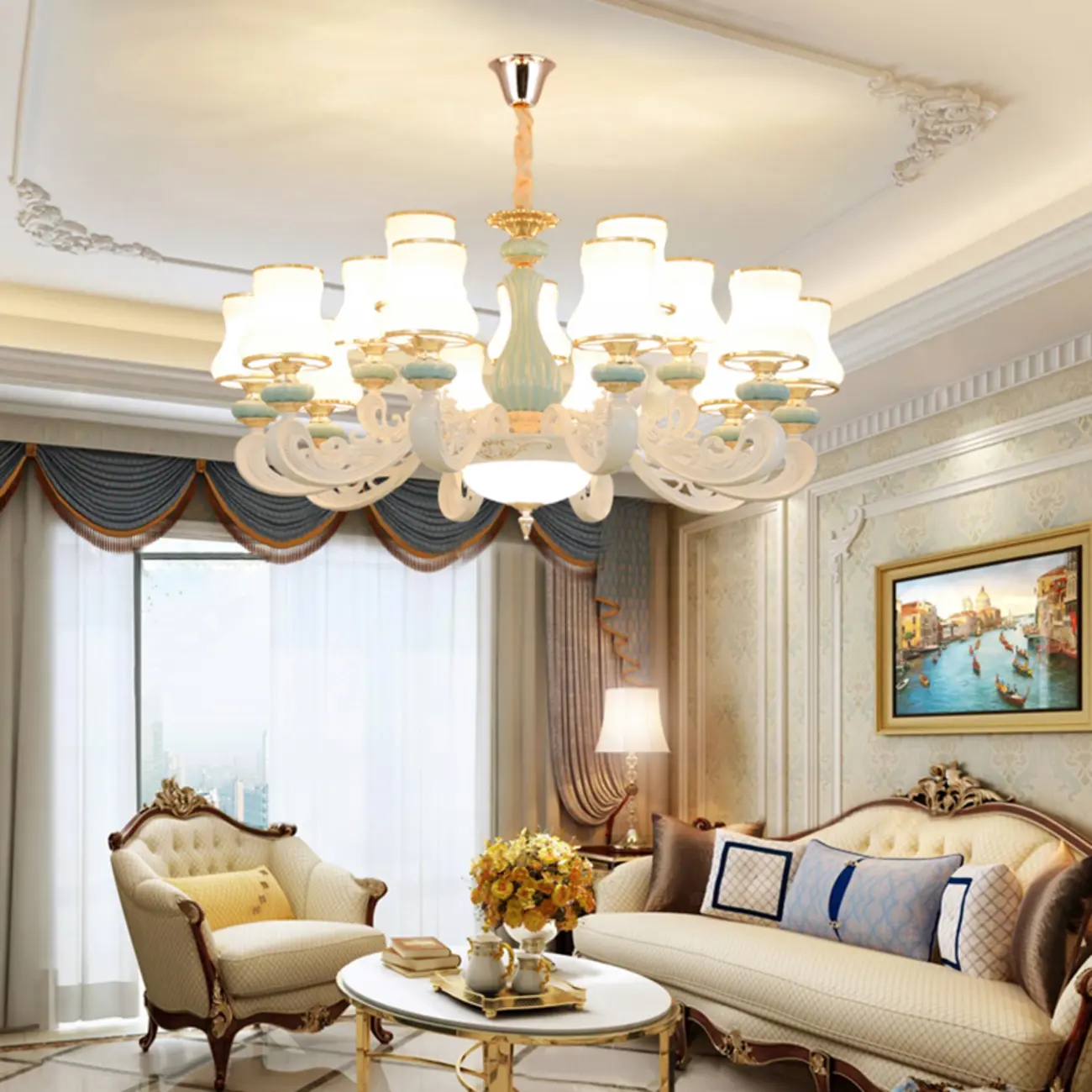 Vintage Elegant Adjustable Chandelier with Porcelain  Image - 13 | homeyfad