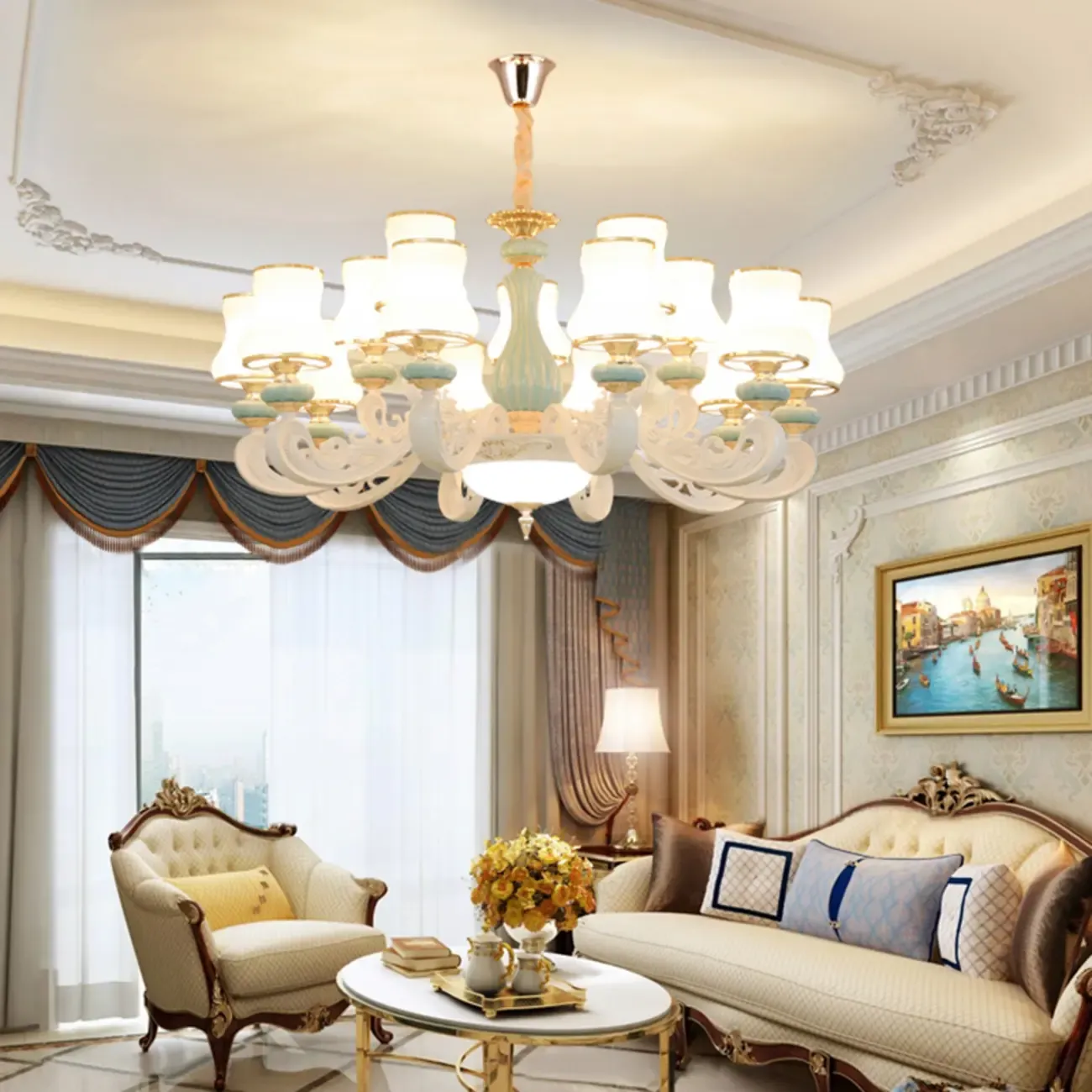 Vintage Elegant Adjustable Chandelier with Porcelain  Image - 13