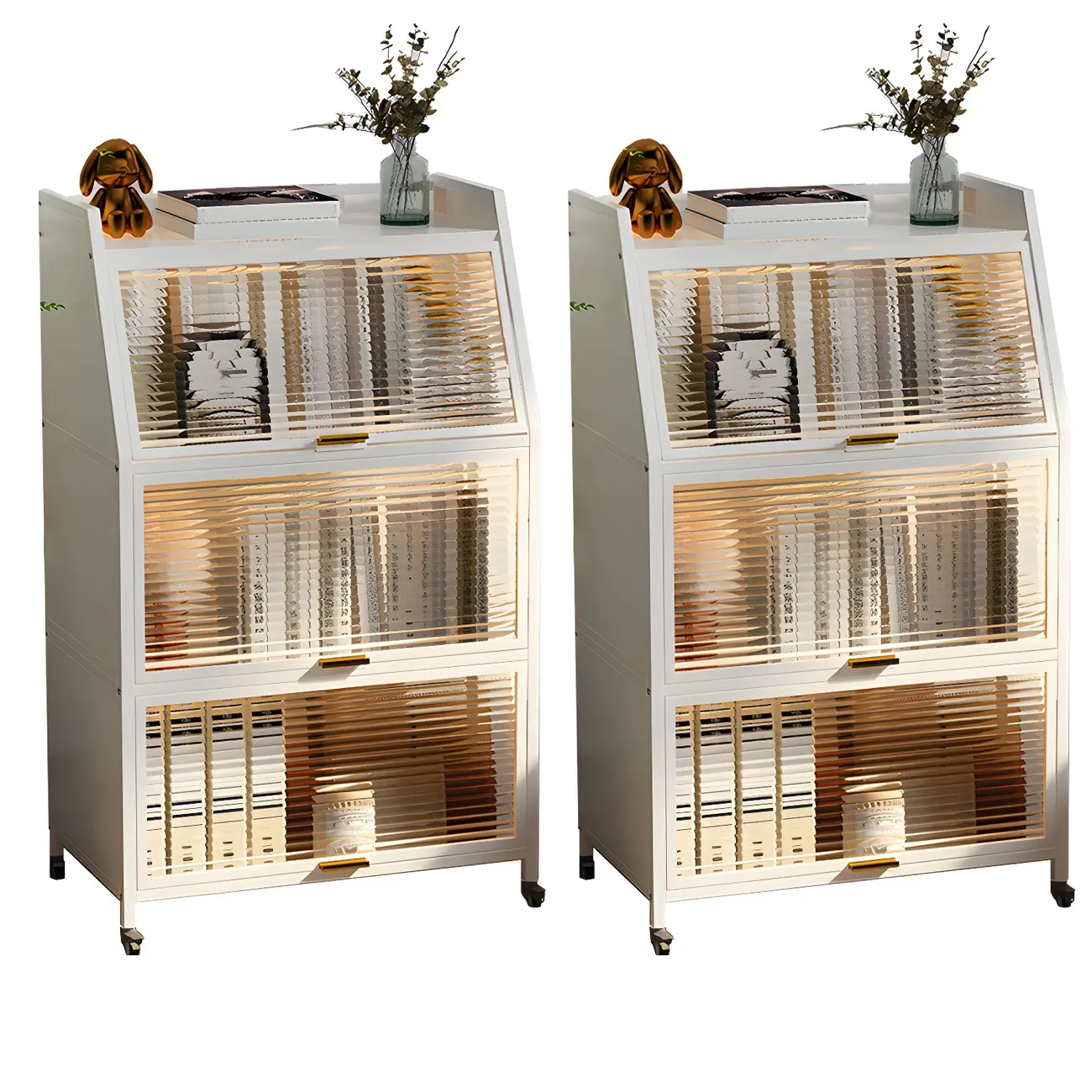 Modish Metal Black Bedside Cabinet with Clear Glass Doors Image - 16 | homeyfad