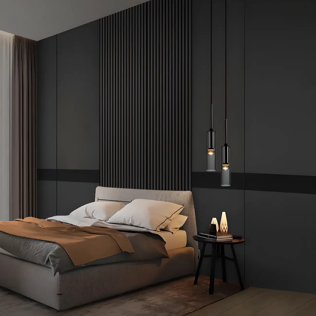 Modern Black Glass LED Cylinder Pendant Light for Dining Room Image - 4 | homeyfad