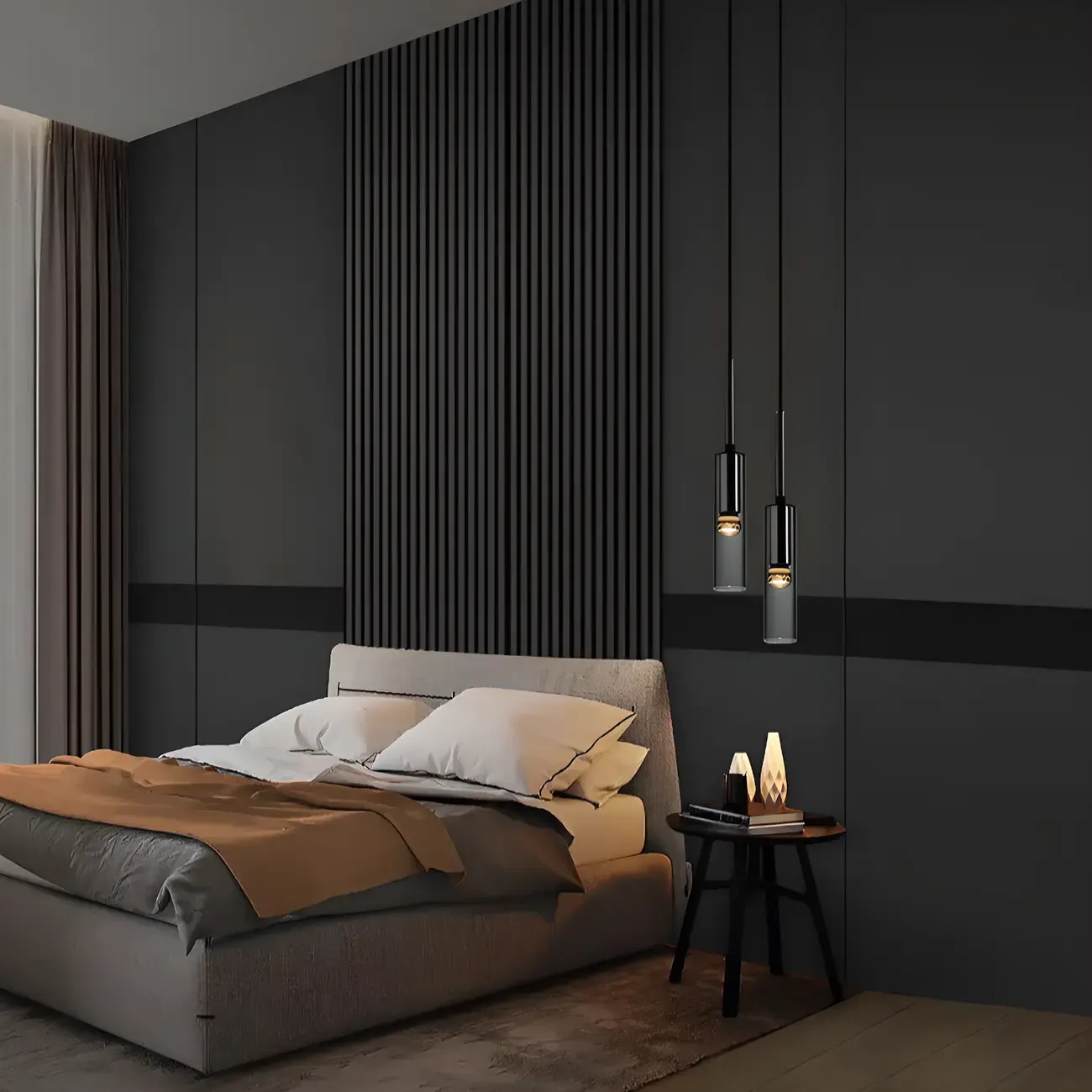 Modern Black Glass LED Cylinder Pendant Light for Dining Room Image - 4