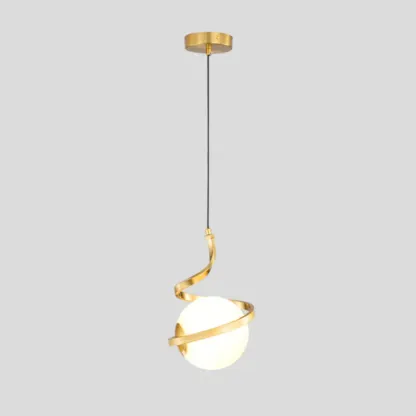 Designer White Ball Pendant Light with Metal Linear for Bedside Image - 2