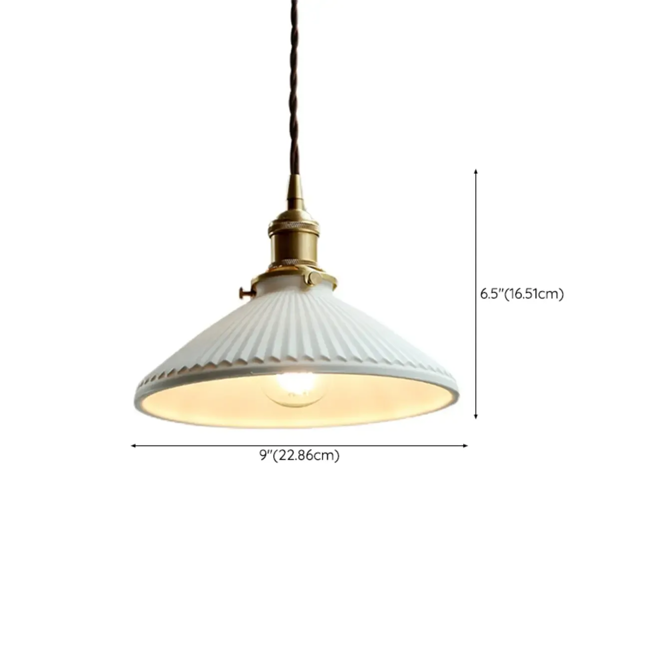 Elegant Classic Ceramic Pleated Cone Pendant Lamp for Living Room #size