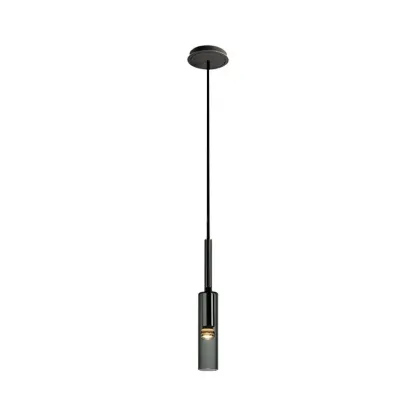 Modern Black Glass LED Cylinder Pendant Light for Dining Room Image - 5
