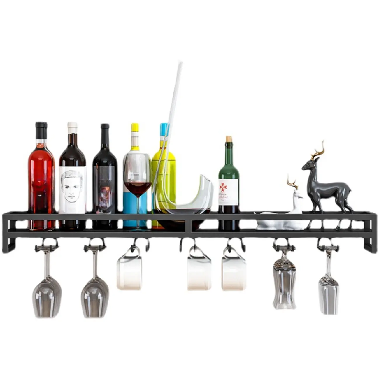 Simple Rectangle Black Wall Mounted Metal Wine Rack Image - 10 | homeyfad