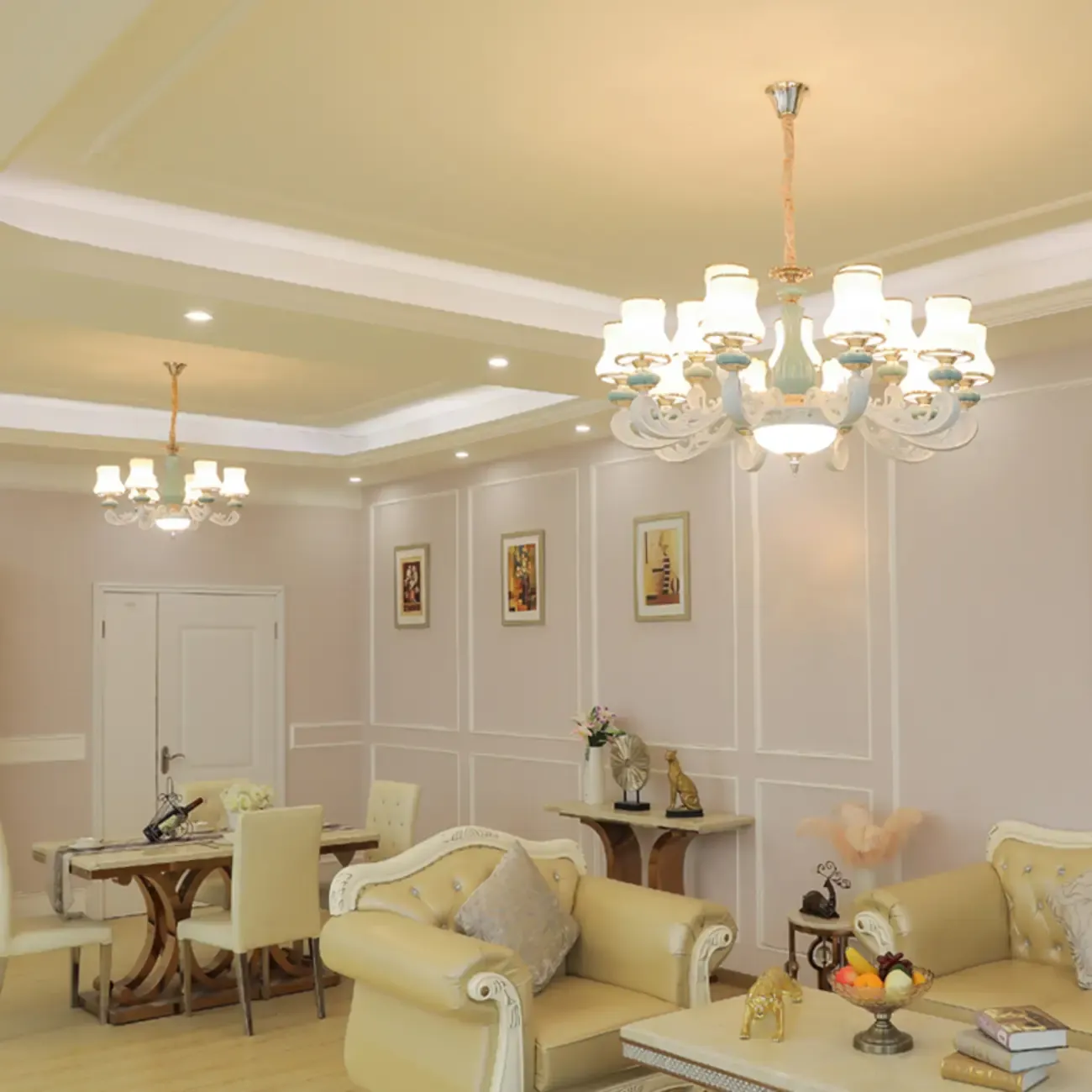 Vintage Elegant Adjustable Chandelier with Porcelain  Image - 14