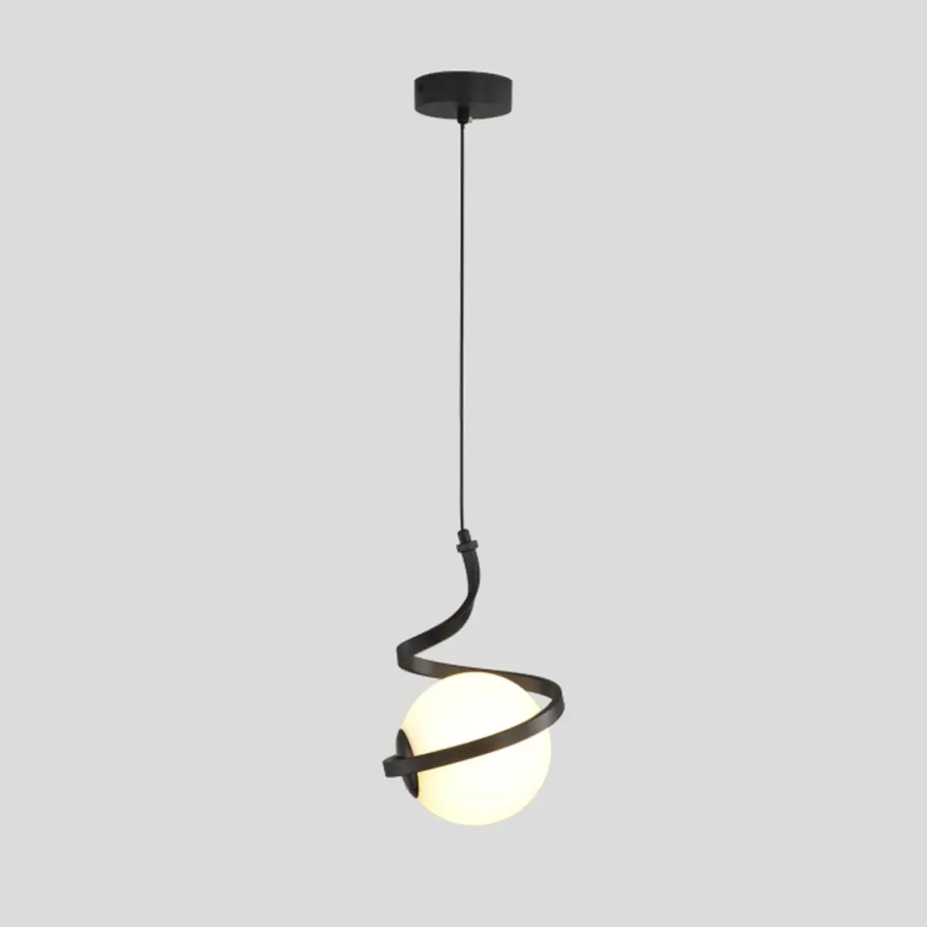 Designer White Ball Pendant Light with Metal Linear for Bedside Image - 3