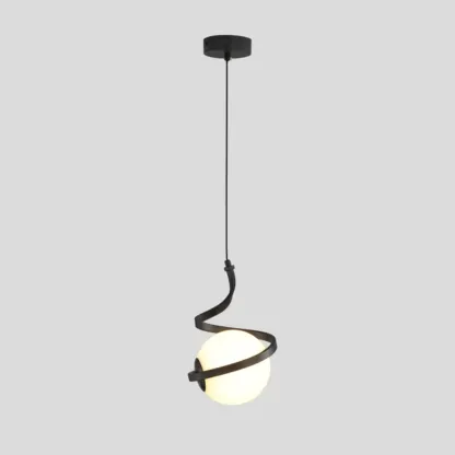 Designer White Ball Pendant Light with Metal Linear for Bedside Image - 3