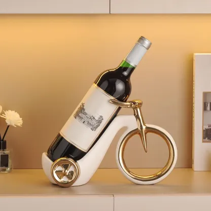 Ceramic Wine Cart with Rack Small Tabletop Wine Holder Image - 5