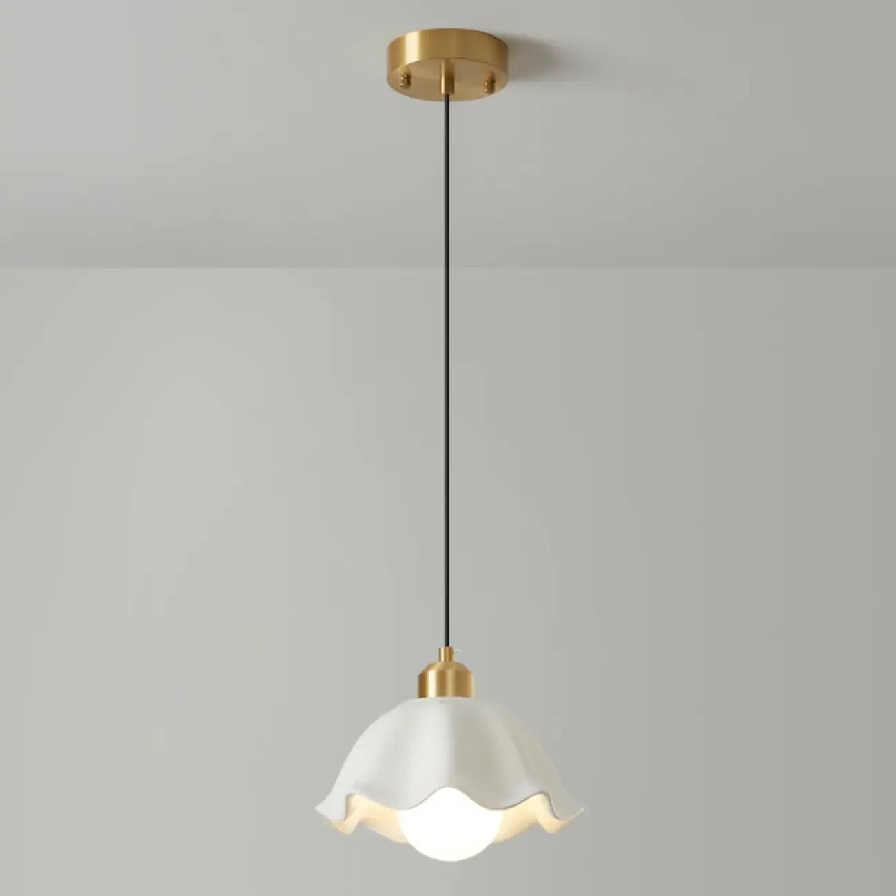 Cream Floral White Glass LED Pendant Lamp for Bedside Image - 12