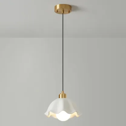 Cream Floral White Glass LED Pendant Lamp for Bedside Image - 12