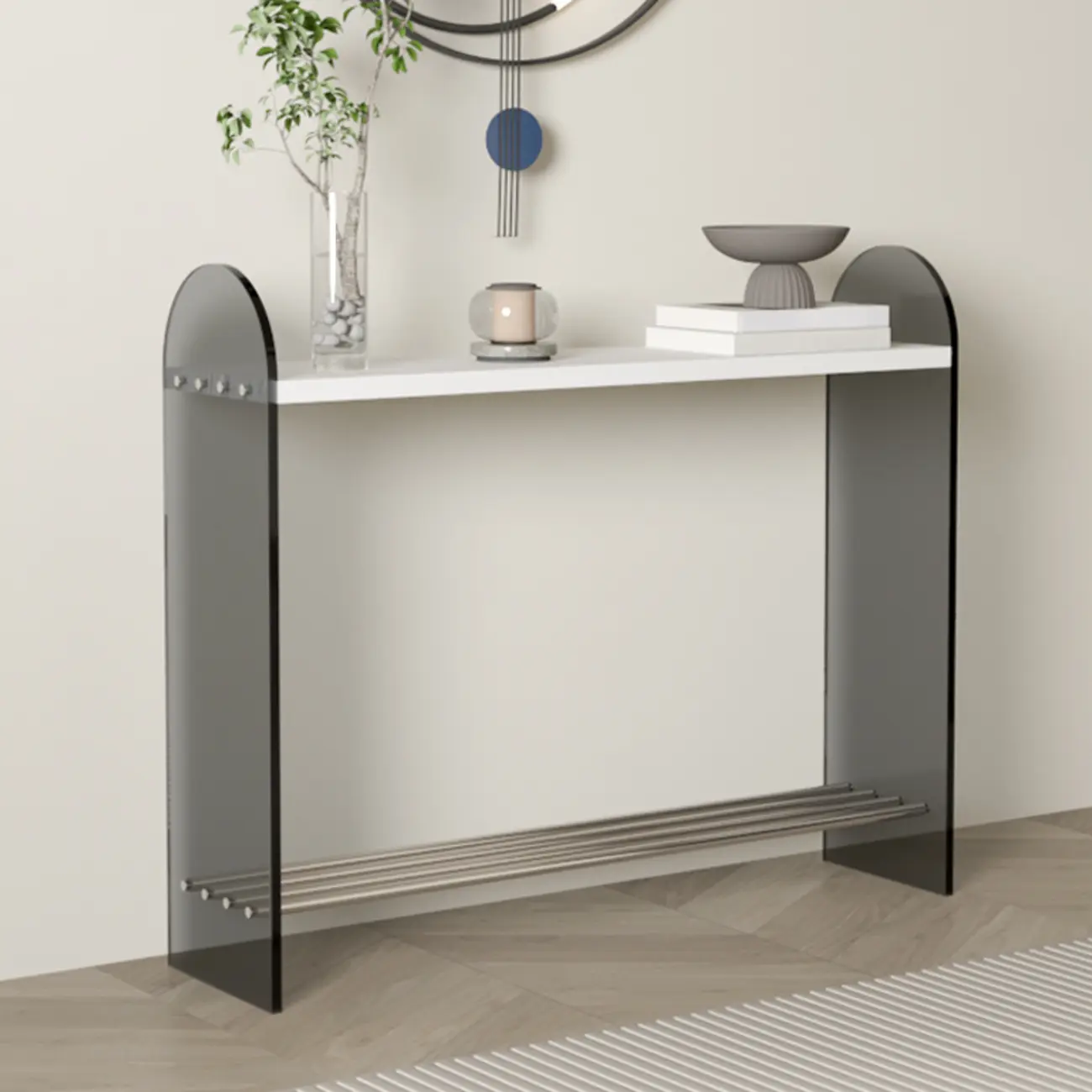 Acrylic Black-White Console Table with Sled Base Image - 2 | homeyfad