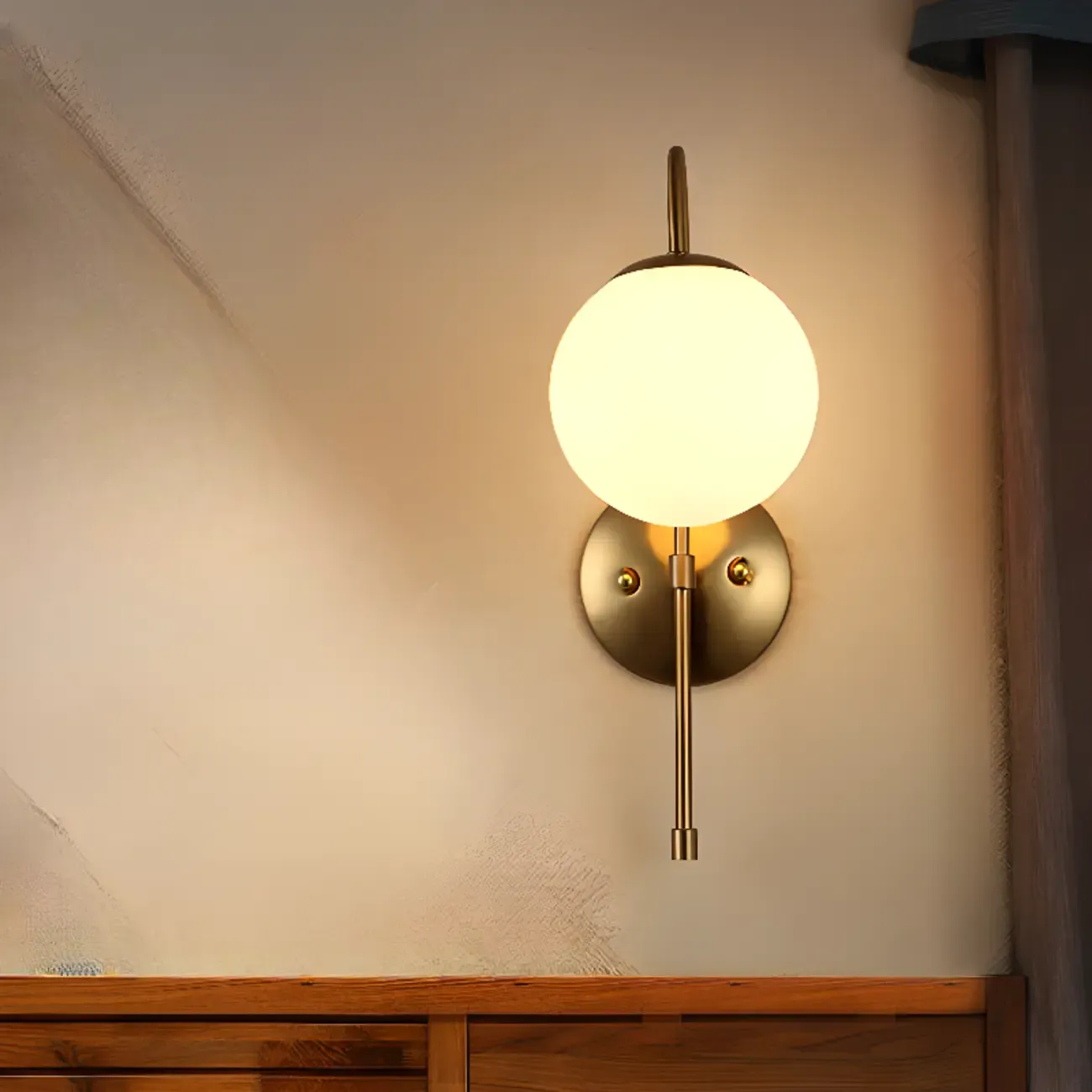 Medieval Vanity Mirror Light with Globe White Glass Shade Image - 3