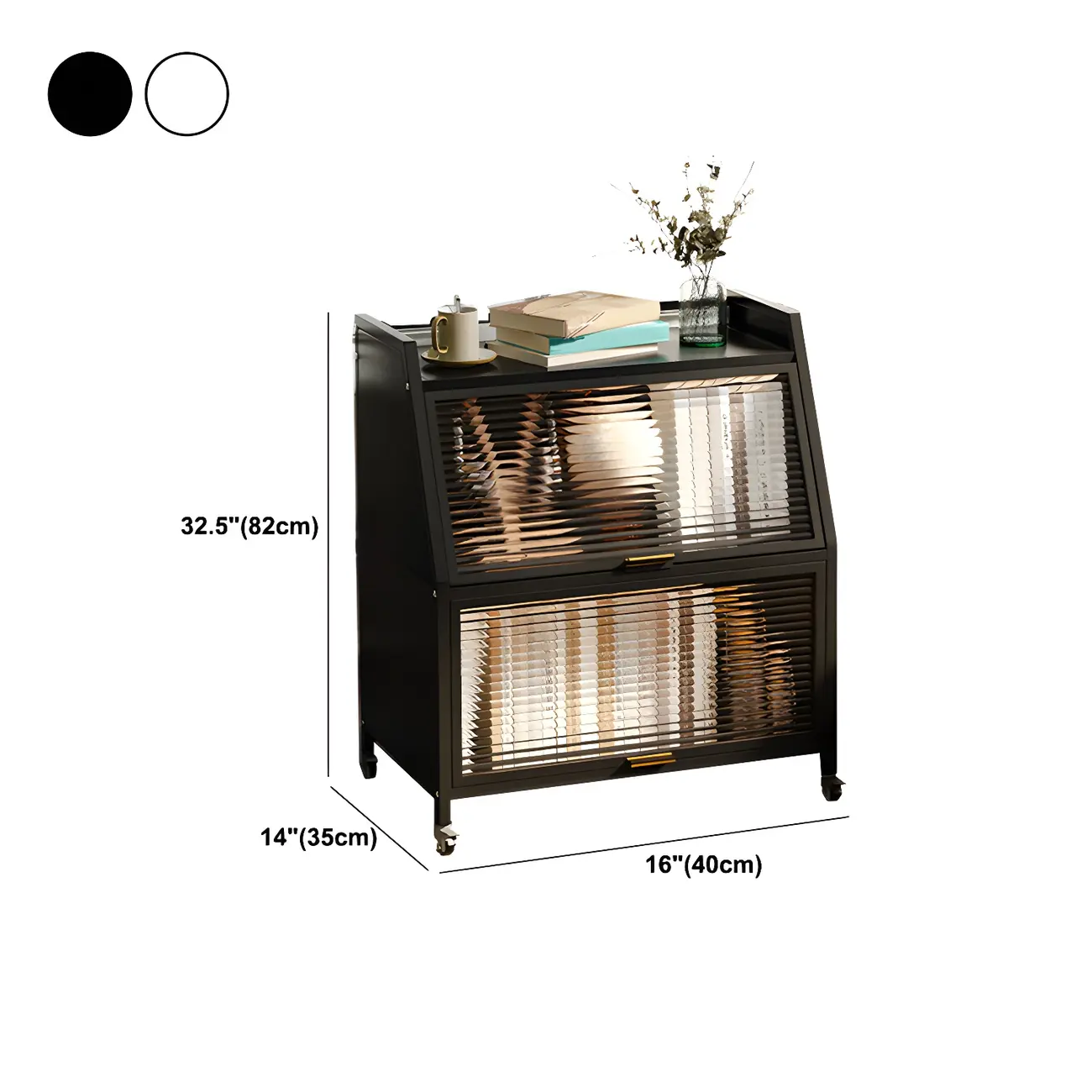 Modish Metal Black Bedside Cabinet with Clear Glass Doors #size | homeyfad