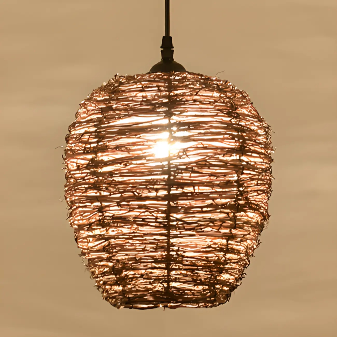 Natural Wood Woven Bowl Pendant Lamp for Indoor Spaces Image - 11 | homeyfad