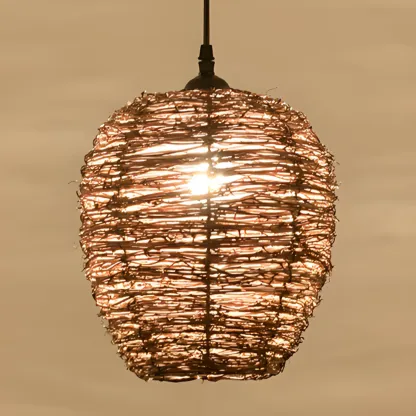 Natural Wood Woven Bowl Pendant Lamp for Indoor Spaces Image - 11