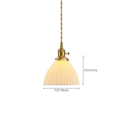 Elegant Classic Ceramic Pleated Cone Pendant Lamp for Living Room Image - 14