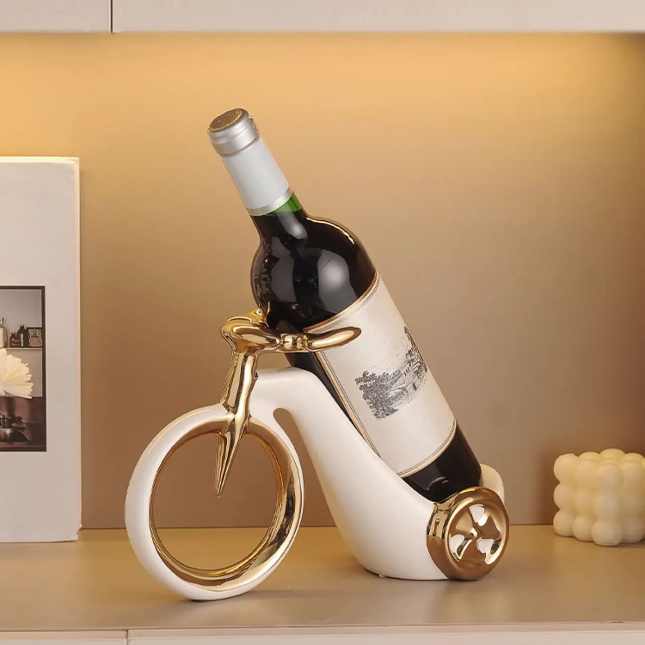 Ceramic Wine Cart with Rack Small Tabletop Wine Holder Image - 6 | homeyfad