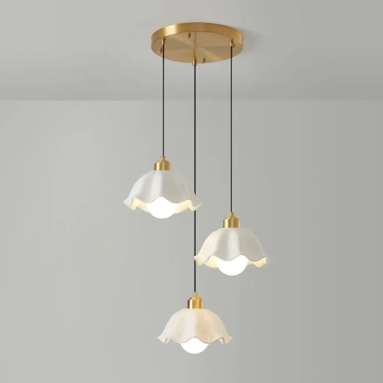 Cream Floral White Glass LED Pendant Lamp for Bedside Image - 13